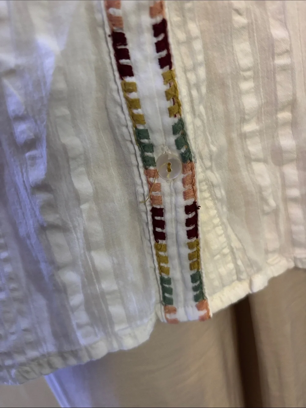 Anthropologie White Off-Shoulder Blouse with Multicolor Embroidery